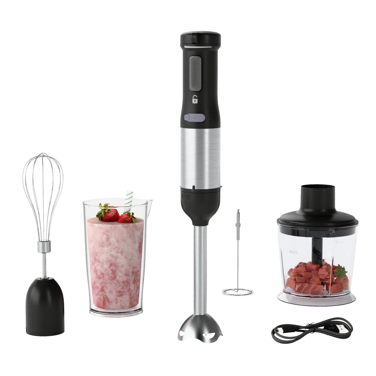 WHALL - Cordless Immersion Blender, 5-in-1 Variable Speed hand blender ,2000mAh Battery-BB