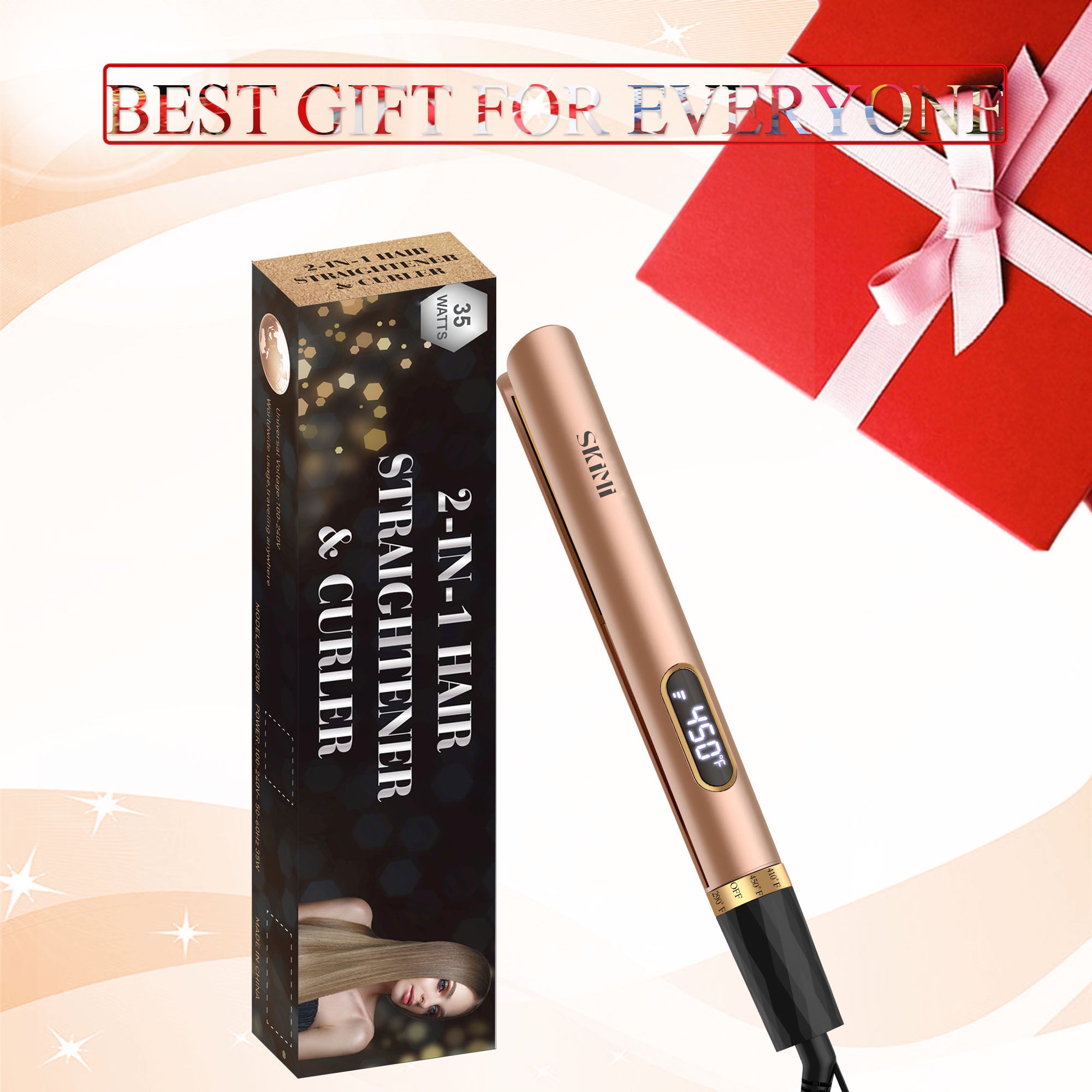 SKIMI Hair Straightener Flat Iron, Hair Straightener and Curler-5 Temp, Fast Heating, Wide Voltage