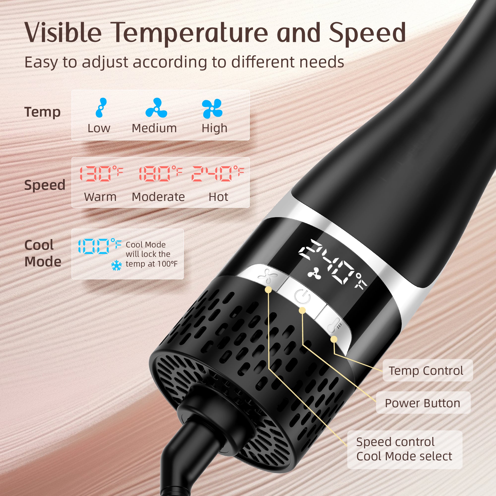 SKIMI Hair Dryer Brush, Black Blow Dryer Brush, Curly, Dry, Oval Hot Air Brush