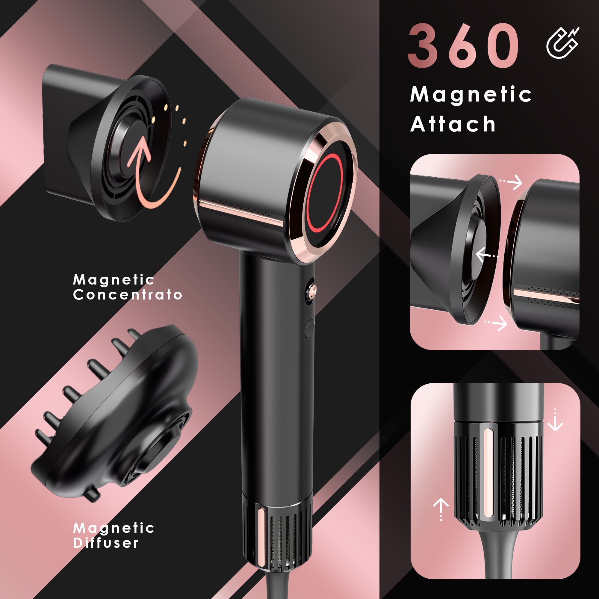 NICEBAY Hair Dryer Ionic, 110,000 RPM High-Speed Brushless Motor, Hair Blow Dryer with Diffuser