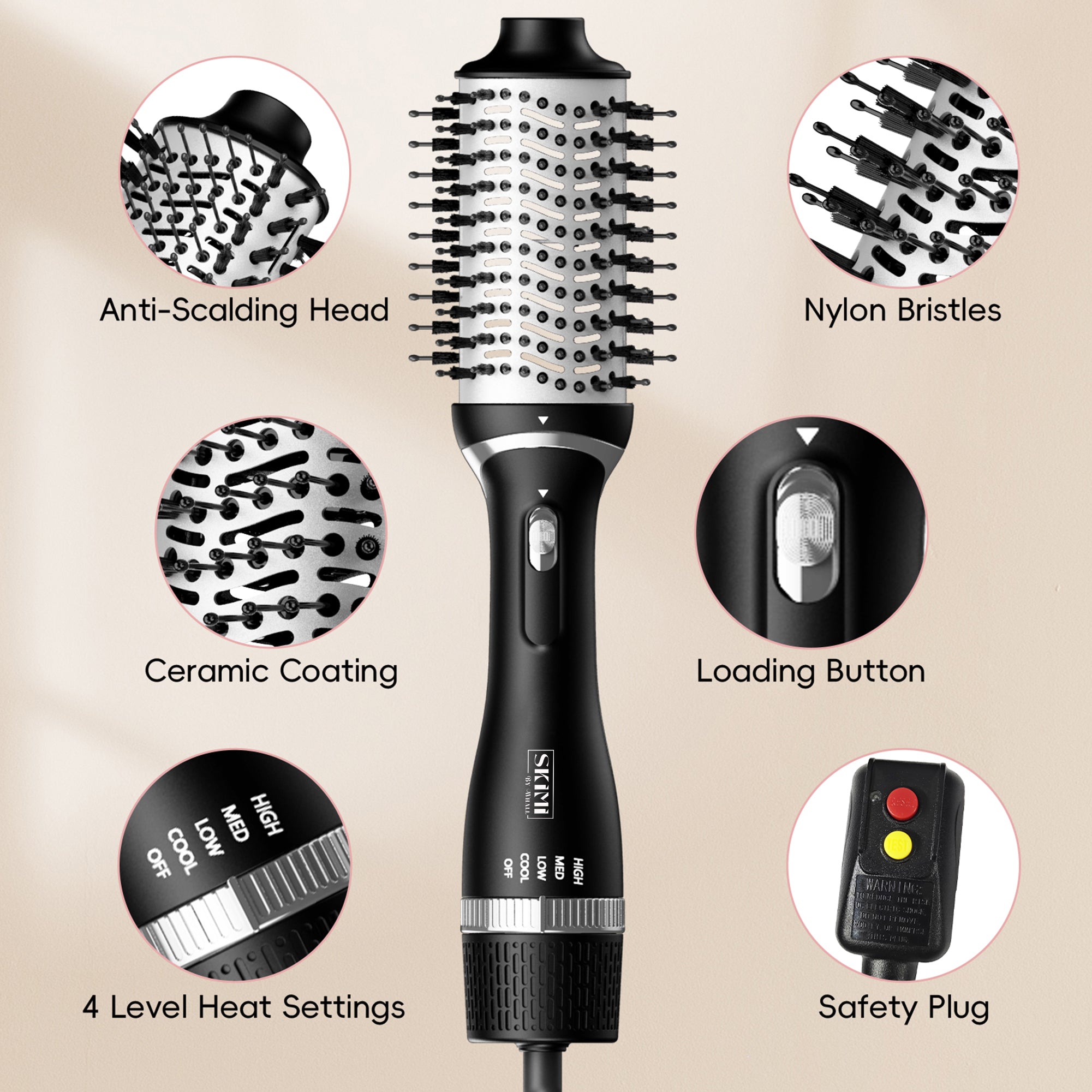 SKIMI Hair Dryer Brush, Black Blow Dryer Brush, Curly, Dry, Oval Hot Air Brush