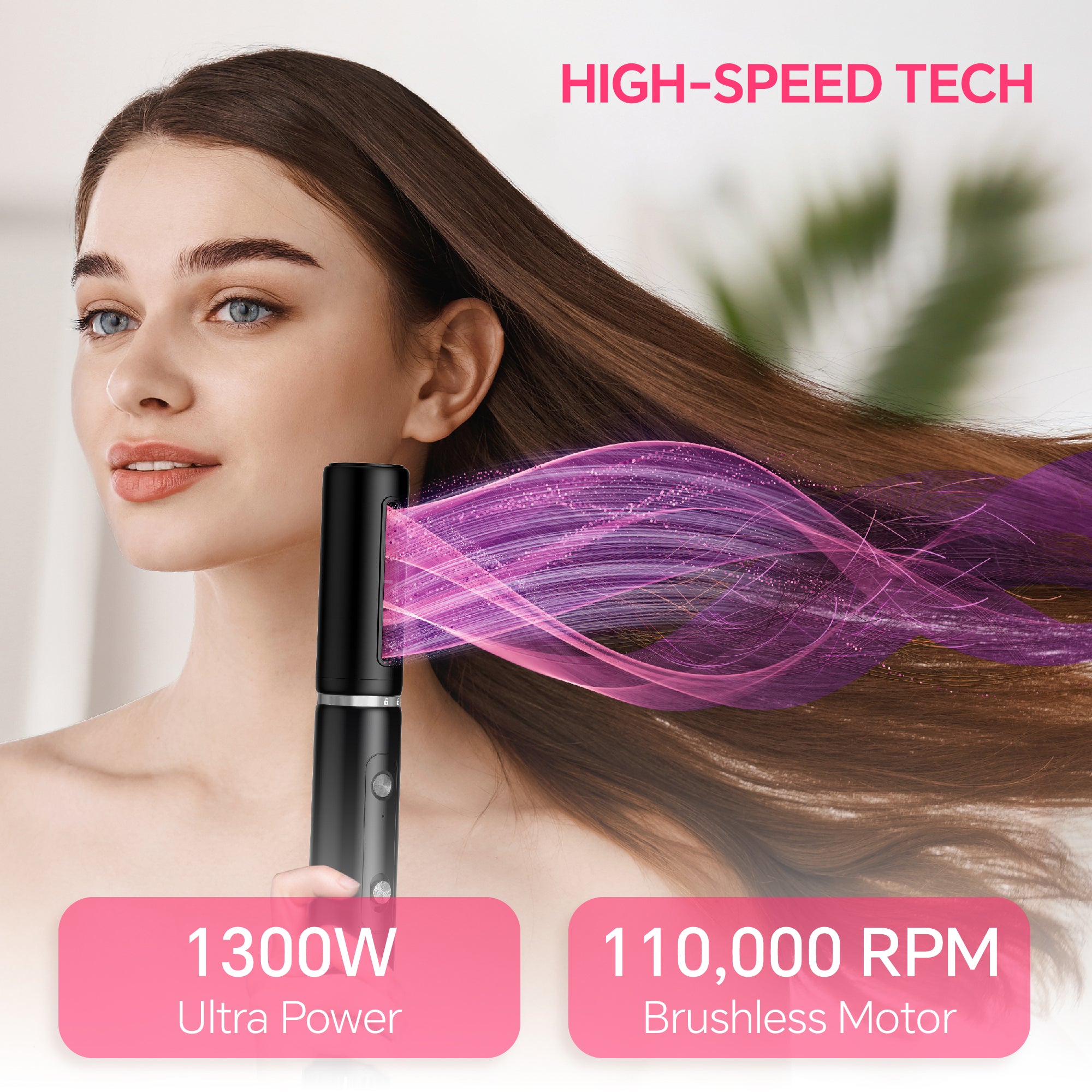 NICEBAY Hair Dryer Brush, Hot Air Brush with 110000RPM Brushless Motor, Blow Dryer 1300W, Plastic