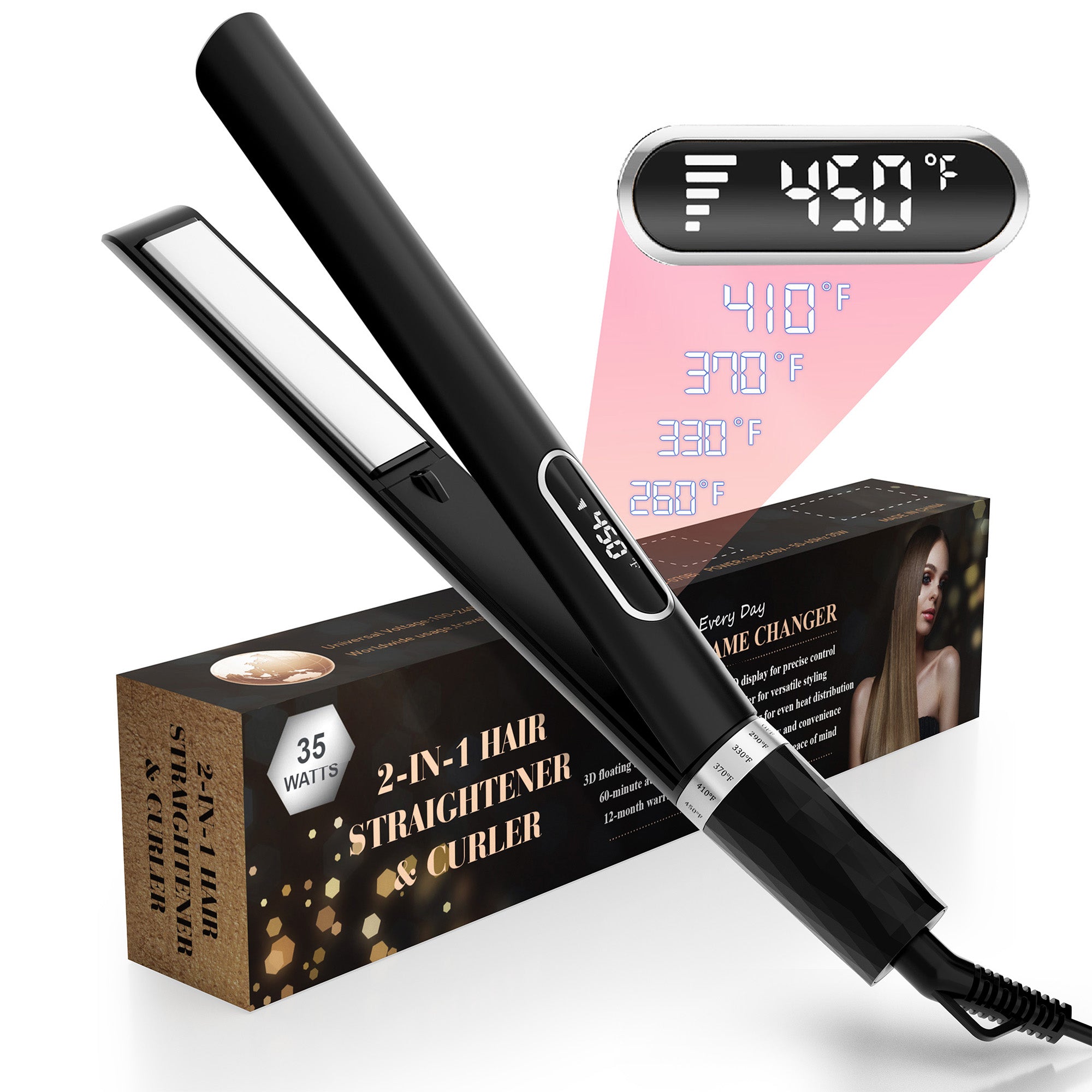 SKIMI Hair Straightener Flat Iron, Hair Straightener and Curler-5 Temp, Fast Heating, Wide Voltage