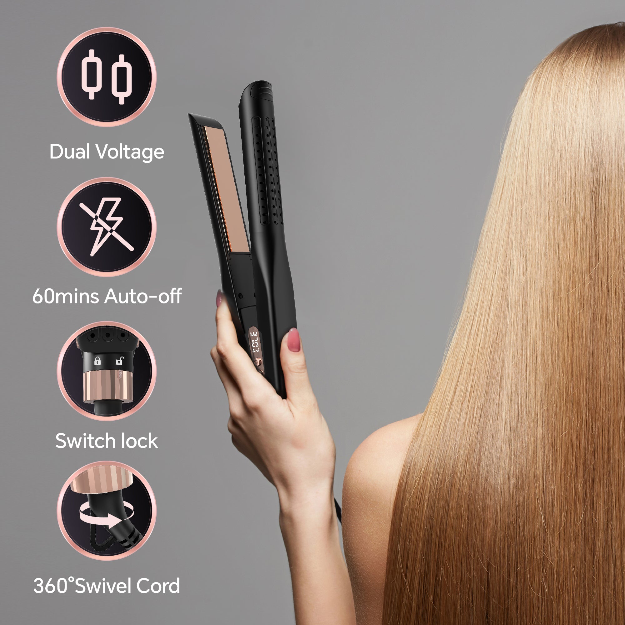 Nicebay Airflow Styling, Hair Straightener, 1 inch Curling Wand Cool Air Vent, 5 Temp, Dual Voltage