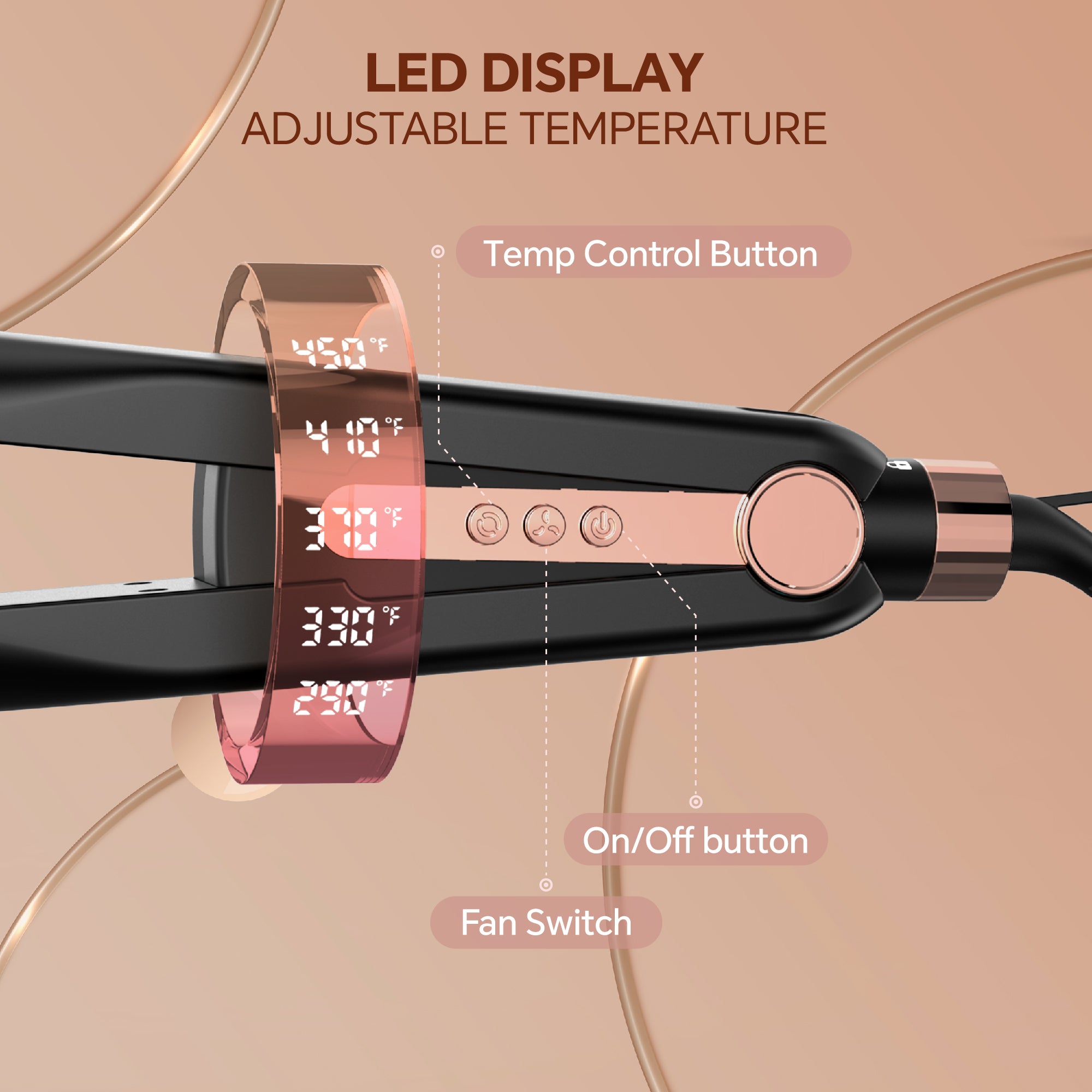 Nicebay Airflow Styling, Hair Straightener, 1 inch Curling Wand Cool Air Vent, 5 Temp, Dual Voltage