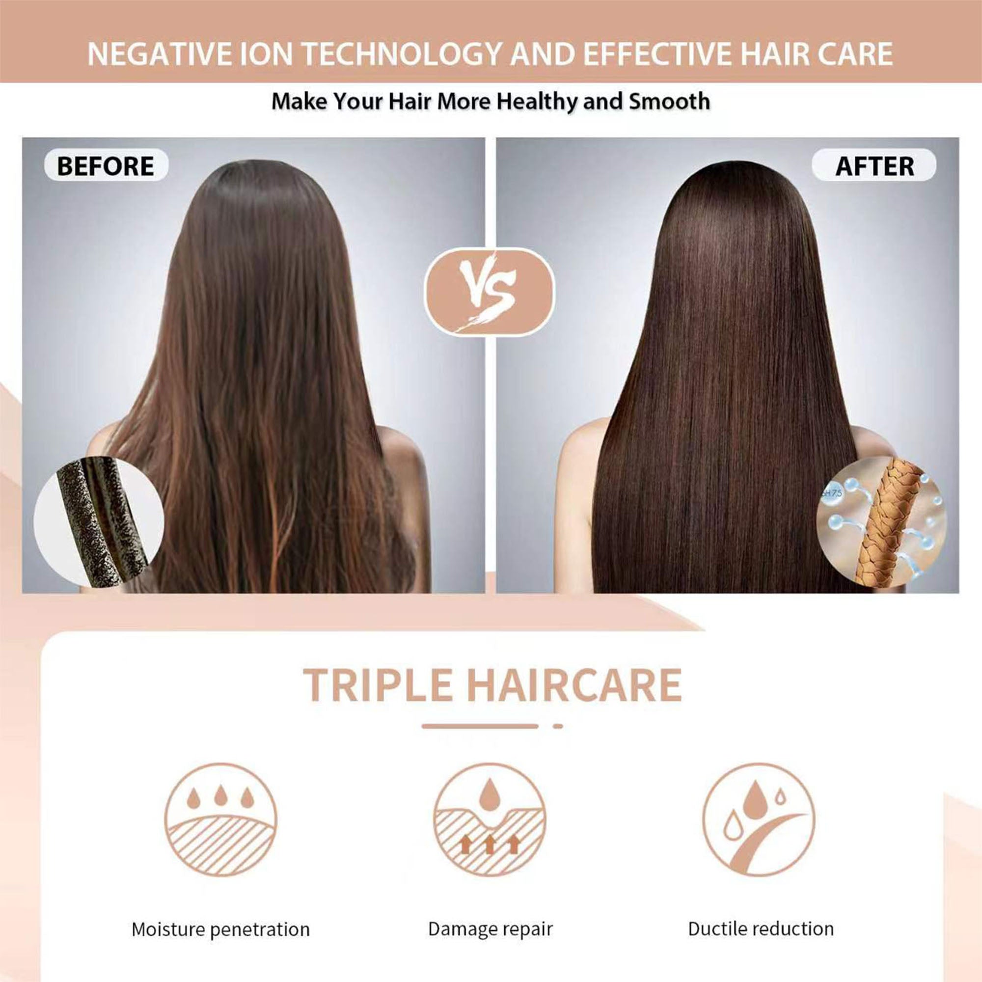 Nicebay  Hair Straightening Brush, Pink Ionic Hair Straightener Comb, 6 Temp Settings, Ceramic Coating