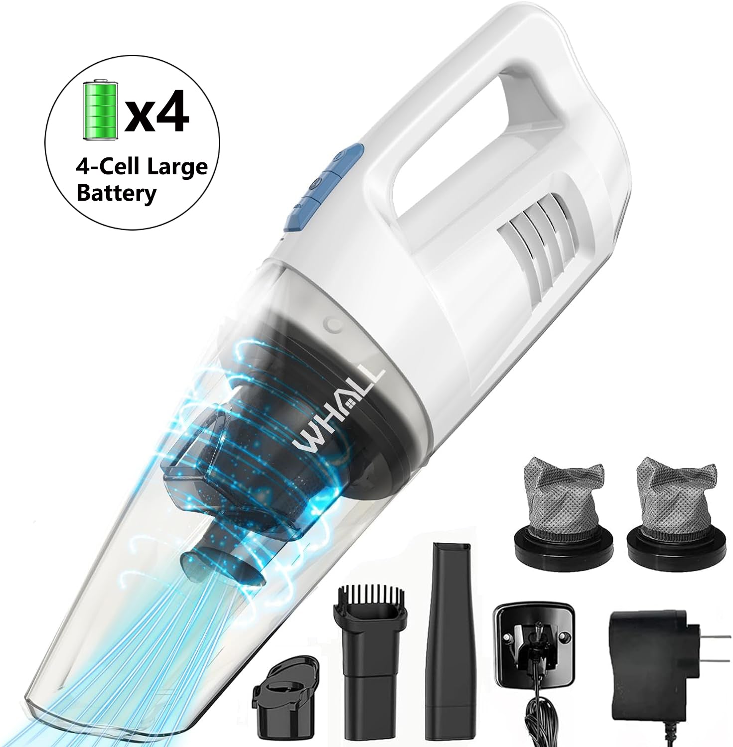 WHALL Cordless Handheld Vacuum, Wet/Dry 2-in-1, 8500PA Powerful Suction, LED Light, Ultra Lightweight & Portable