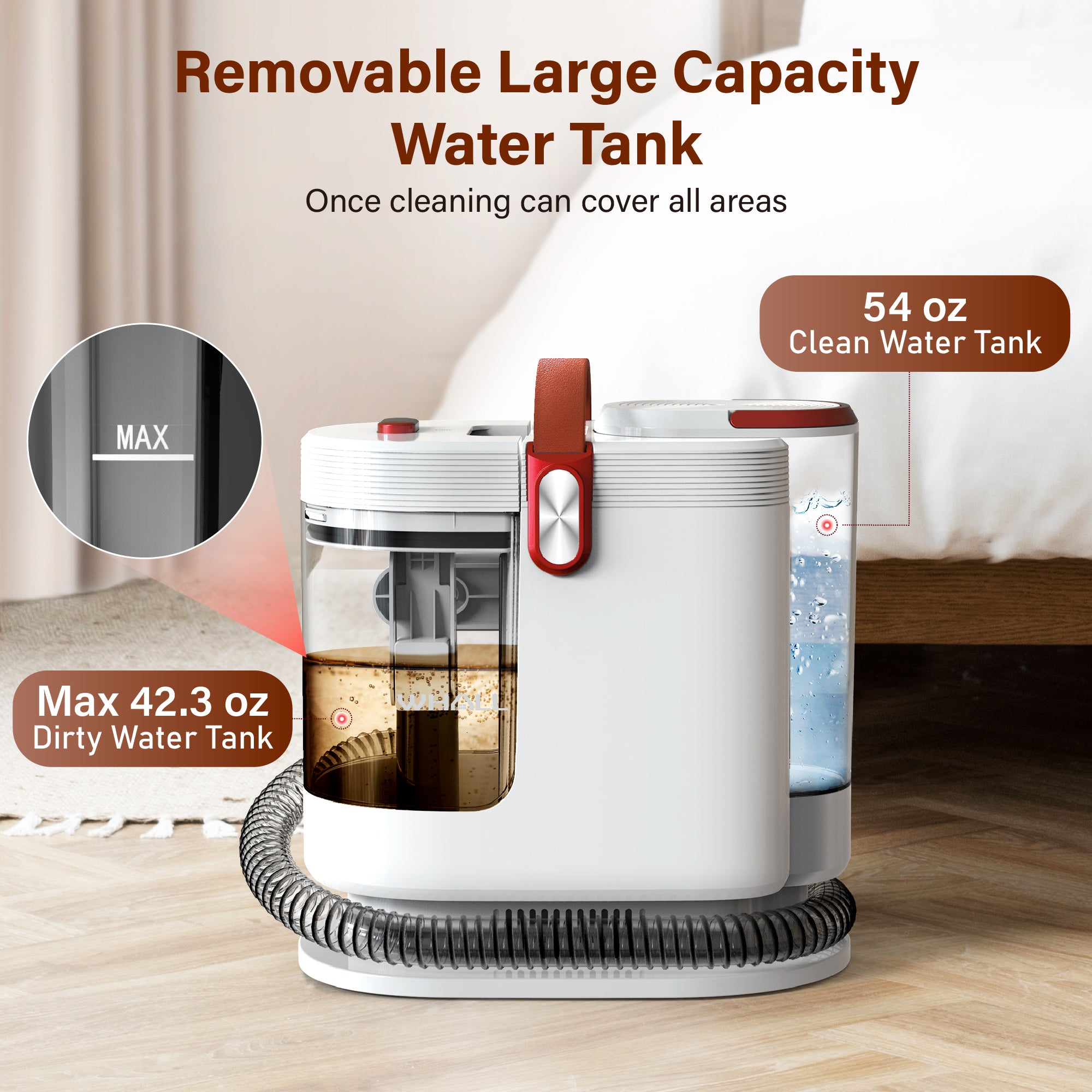 WHALL Carpet Vacuum Cleaner, Portable Carpet Cleaner with Wide Brush, 2 Count