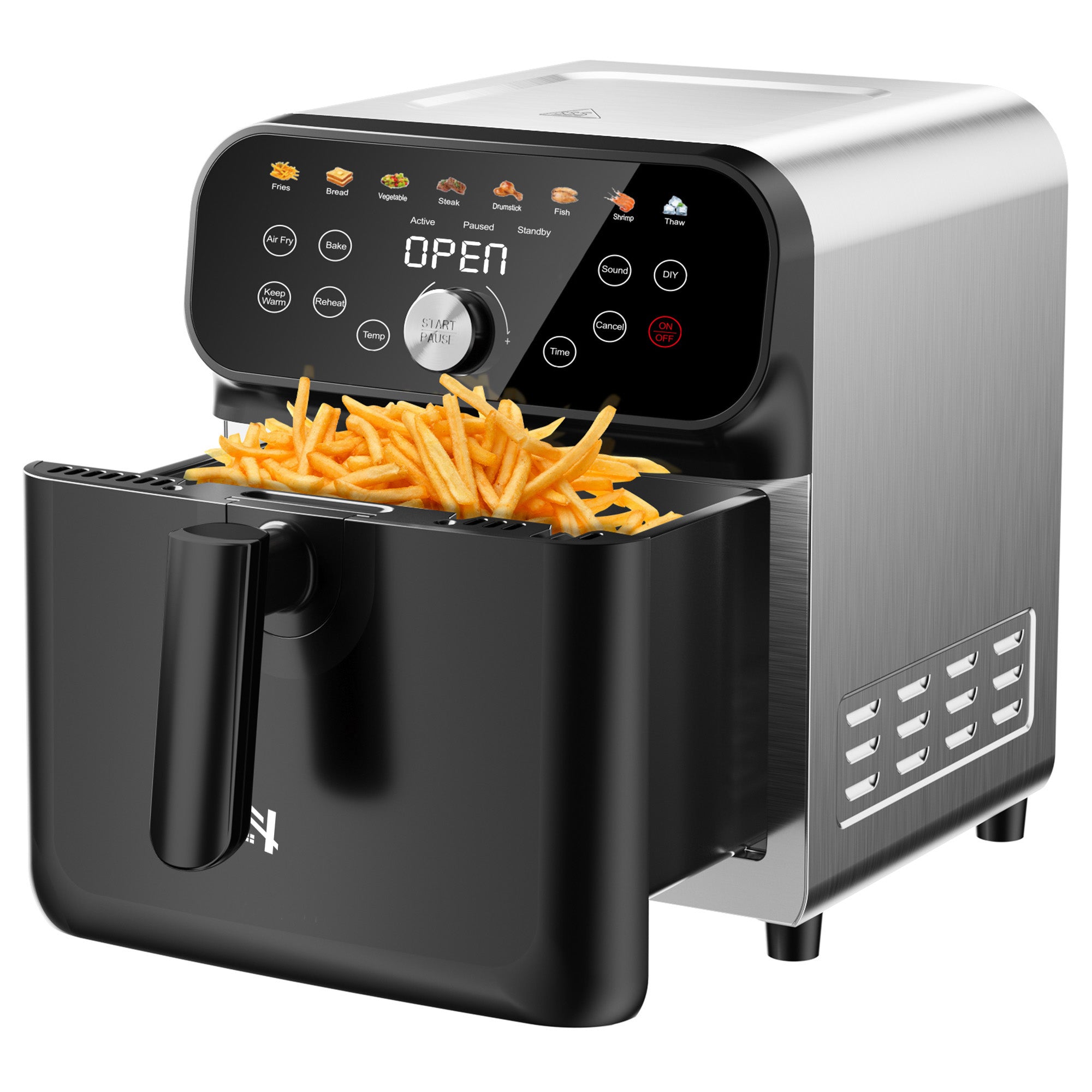 WHUTO 6QT Air Fryer Oven with LED Digital Touchscreen, 12 Preset Cooking Functions Air fryers, Bake, Reheat, Keep Warm, Nonstick and Dishwasher-Safe Basket, Stainless Steel/Black