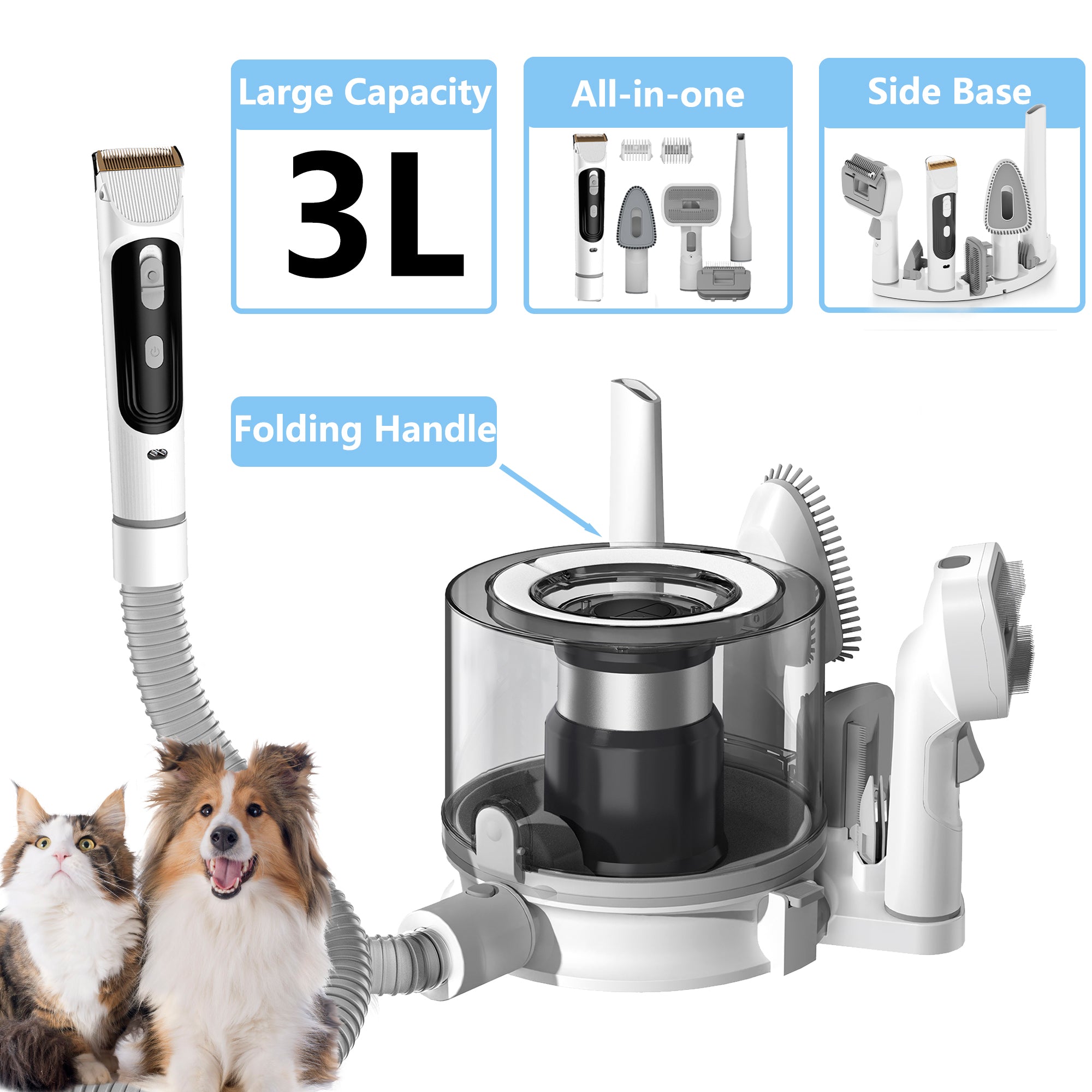 Nicebay Pet Grooming Vacuum, Dog Hair Vacuum with 3 Modes, 5 In 1 Kit, 3L Large Dustbin, Low Noise