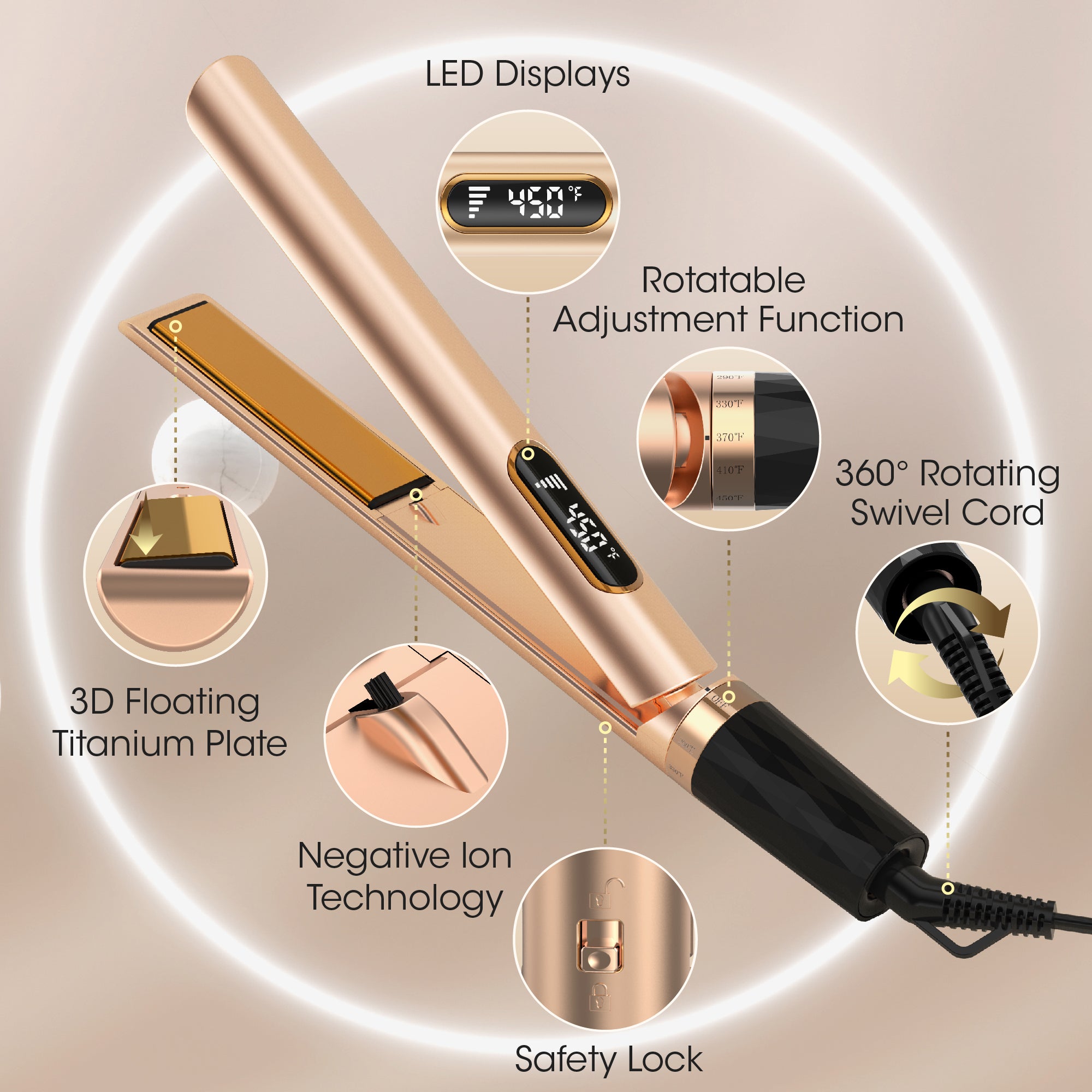 SKIMI Hair Straightener Flat Iron, Hair Straightening, Curling-5 Temp, Fast Heating, Dual Voltage