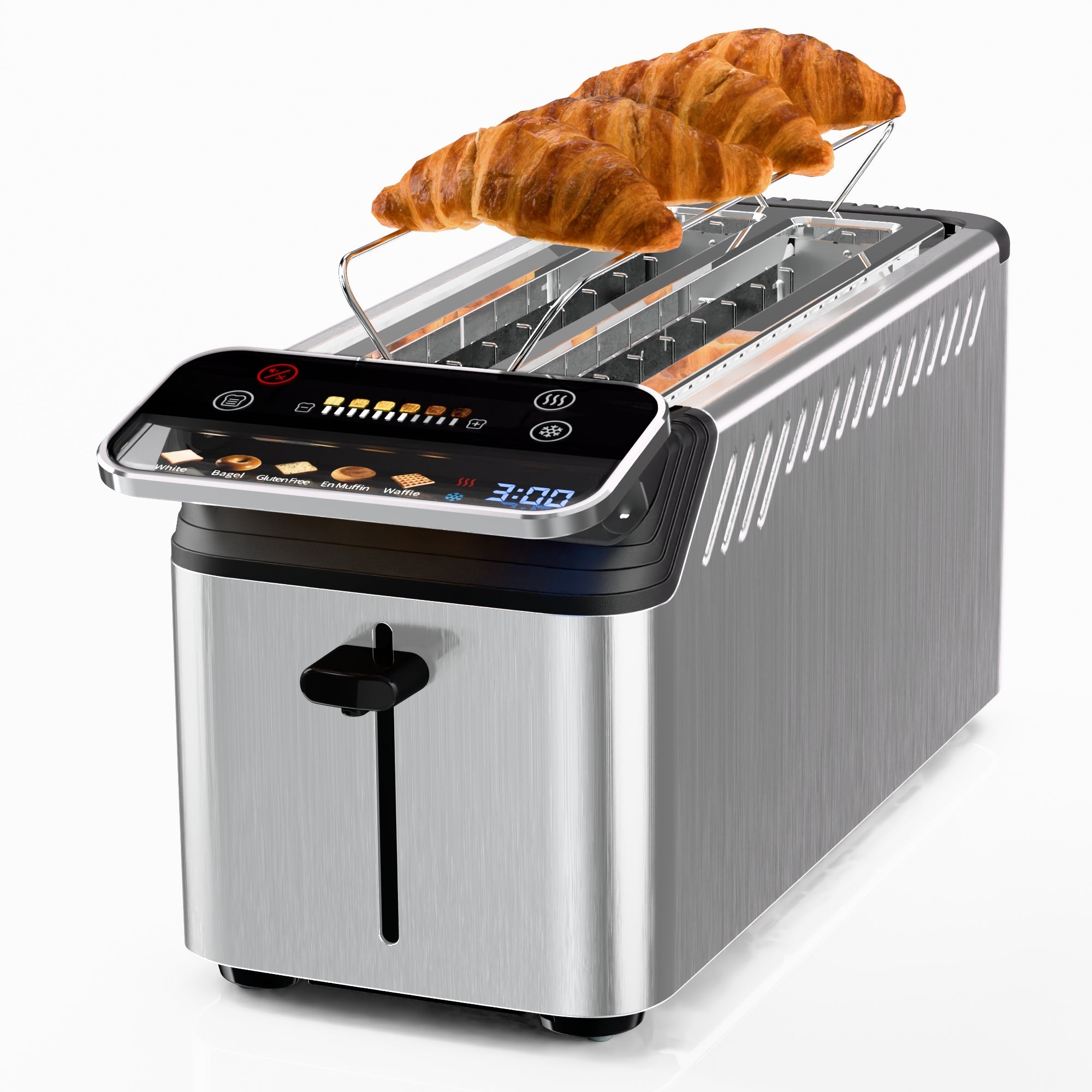 WHALL Long Slot 4 Slice Toaster, Touch Screen Toasters with Projection Display, 1.5" Wide Slot, 5 Bread Types & 11 Shade Settings, Digital Timer, Warming Rack, Crumb Tray, Reheat