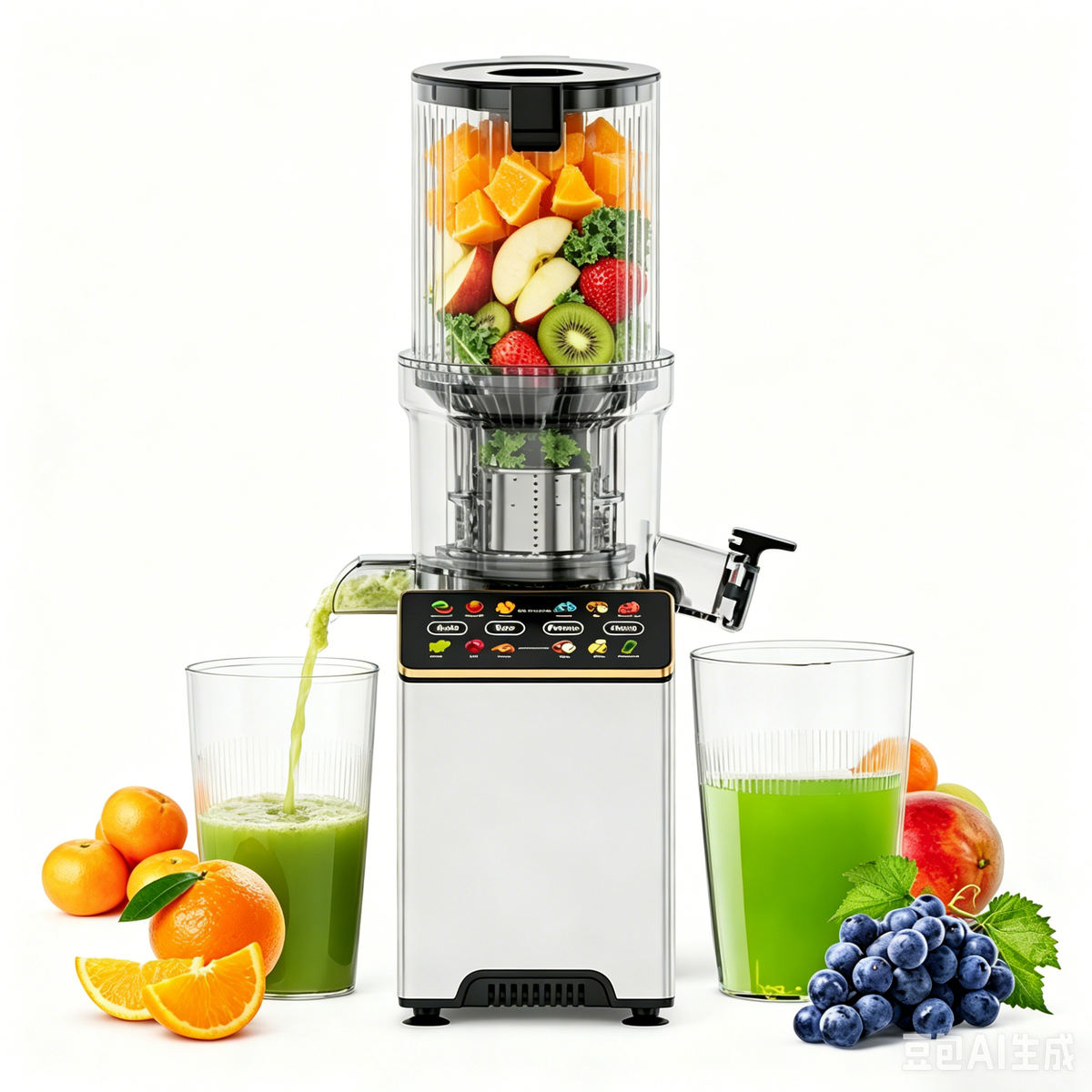 WHALL Cold Press Juicer Machine with Touchscreen, Slow Masticating Juicer with 4.5" Extra Large Feed Chute, Reverse Function, Easy to Clean