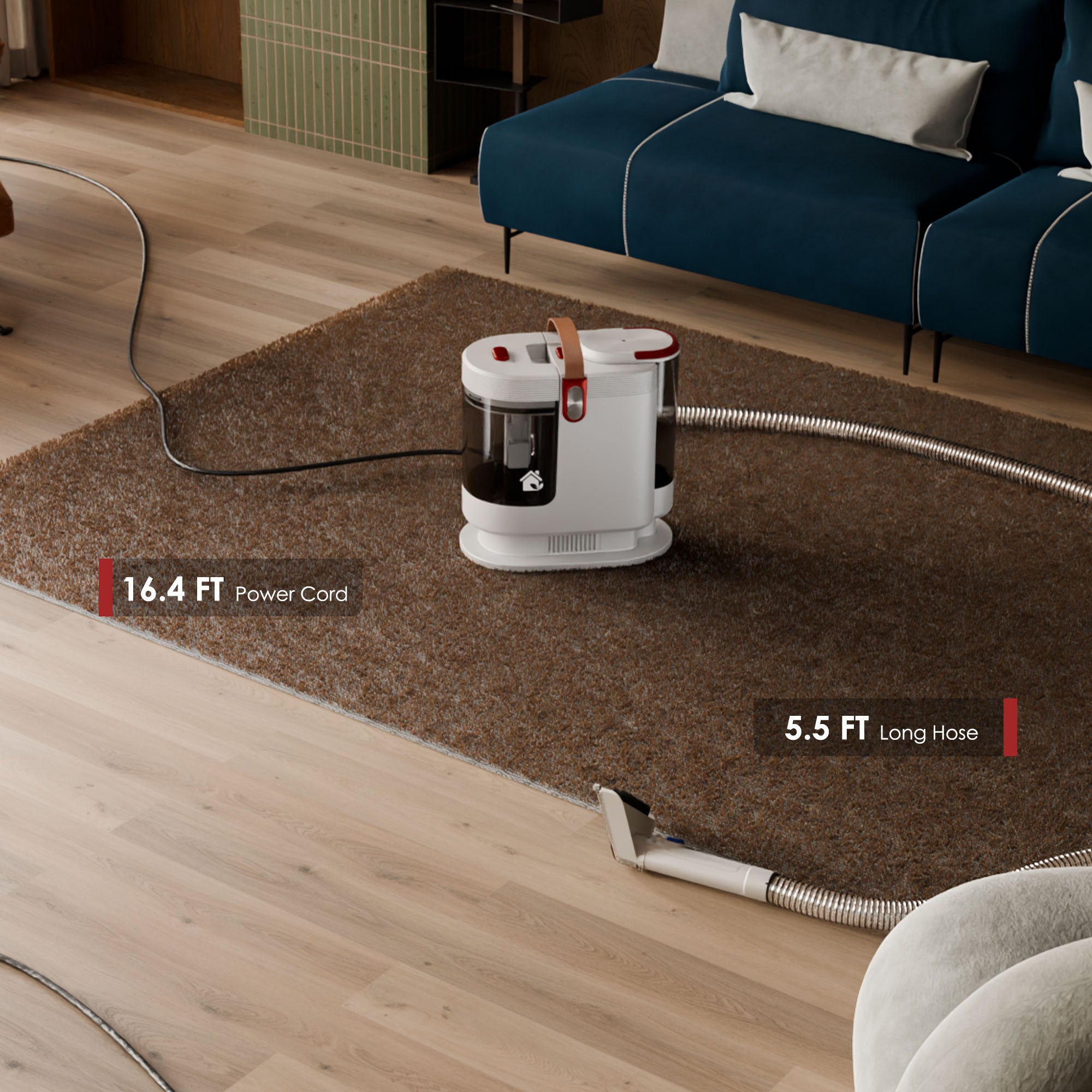 WURESE Portable Carpet Cleaner Machine, Couch Cleaner Machine, 15Kpa Upholstery Washer with 3 Tools, 54oz Large Water Tank, 16.4ft Power Cord, Couches